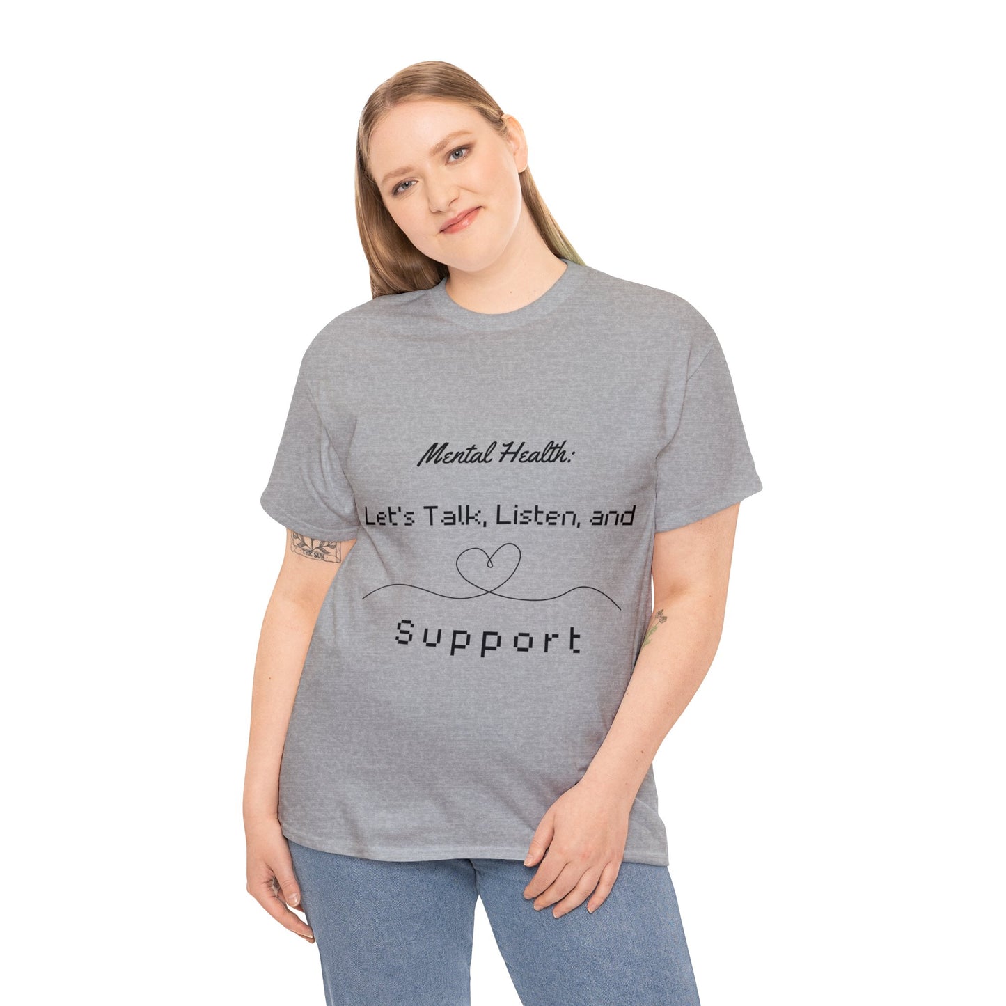 Unisex Heavy Cotton Tee - Mental Health: Let's Talk, Listen, and Support