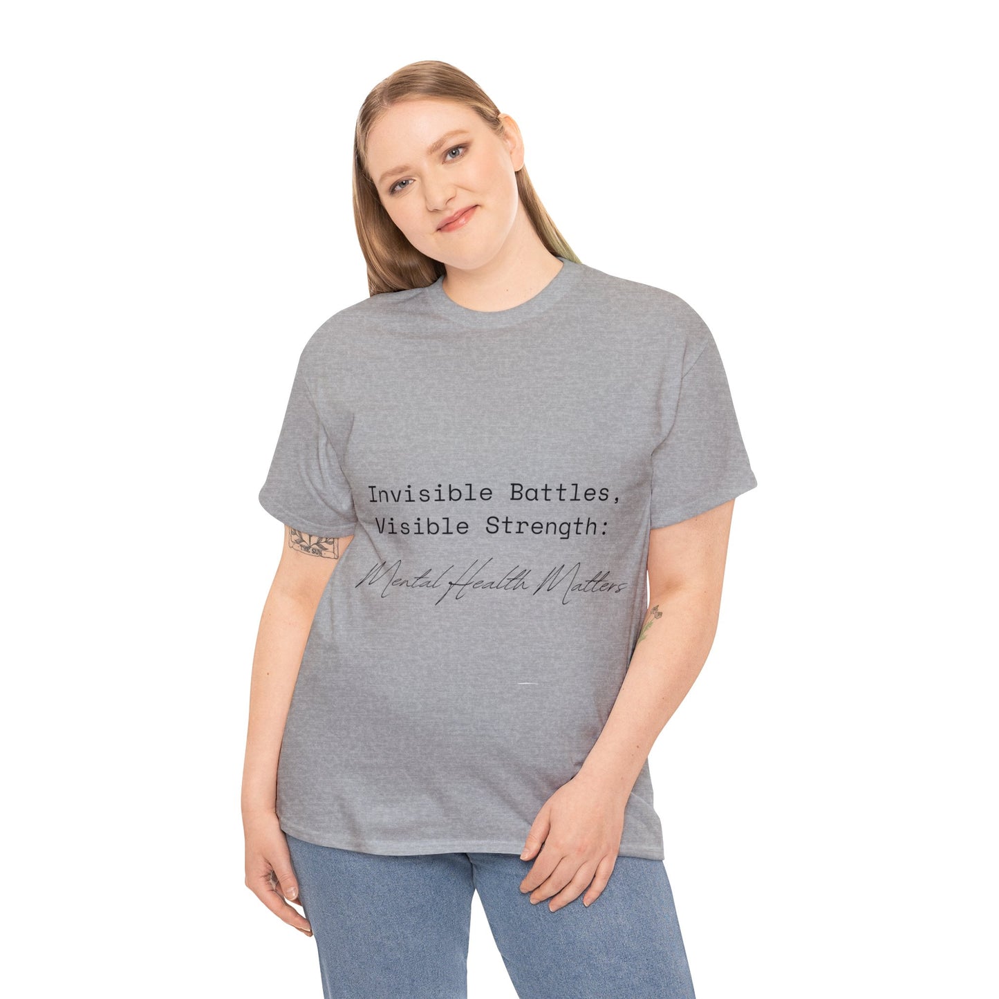 Unisex Heavy Cotton Tee - Invisible Battles, Visible Strength: Mental Health Matters