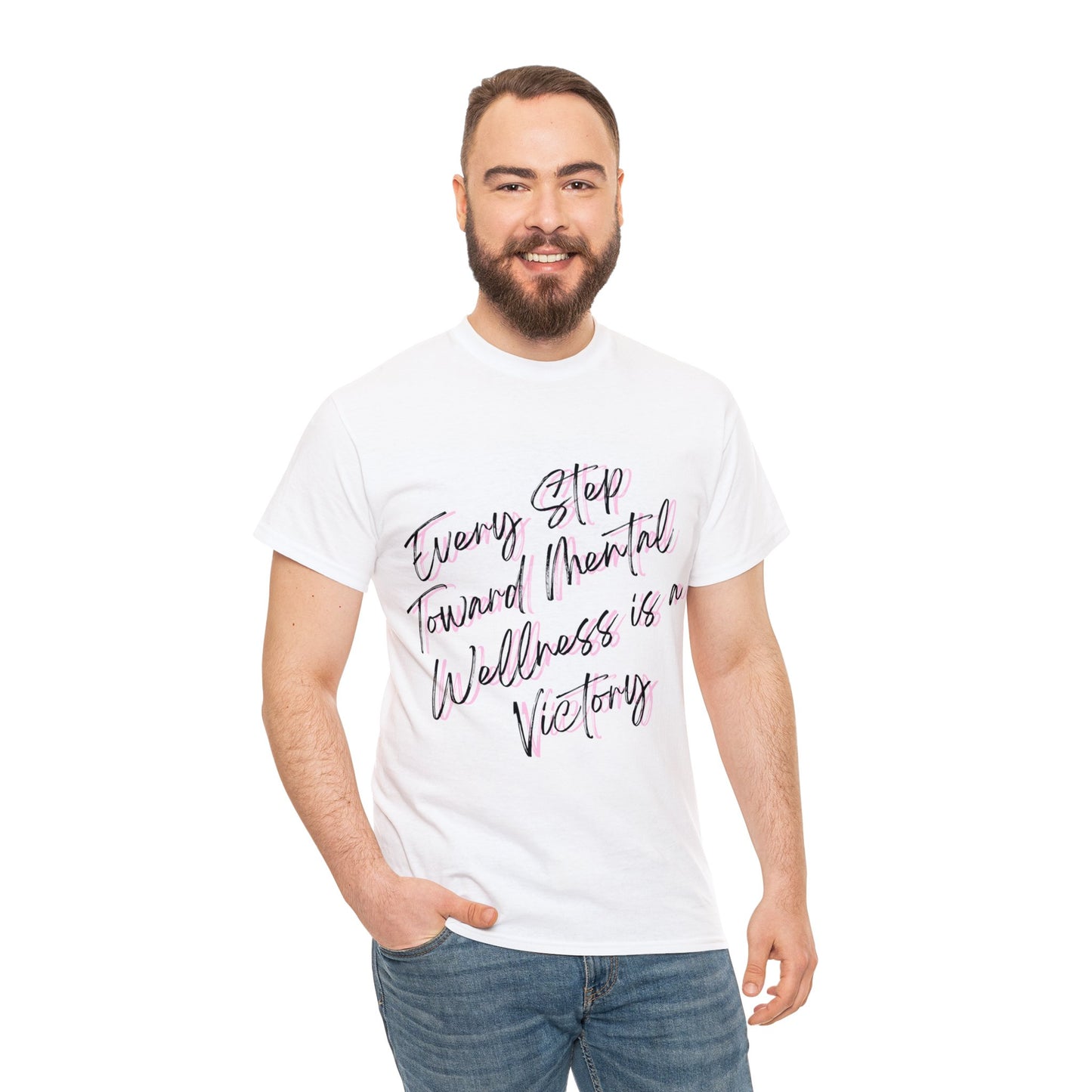 Unisex Heavy Cotton Tee - Every Step Toward Mental Wellness is a Victory