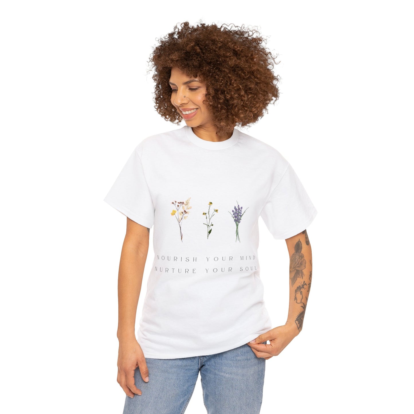 Unisex Heavy Cotton Tee - Nourish Your Mind, Nurture Your Soul