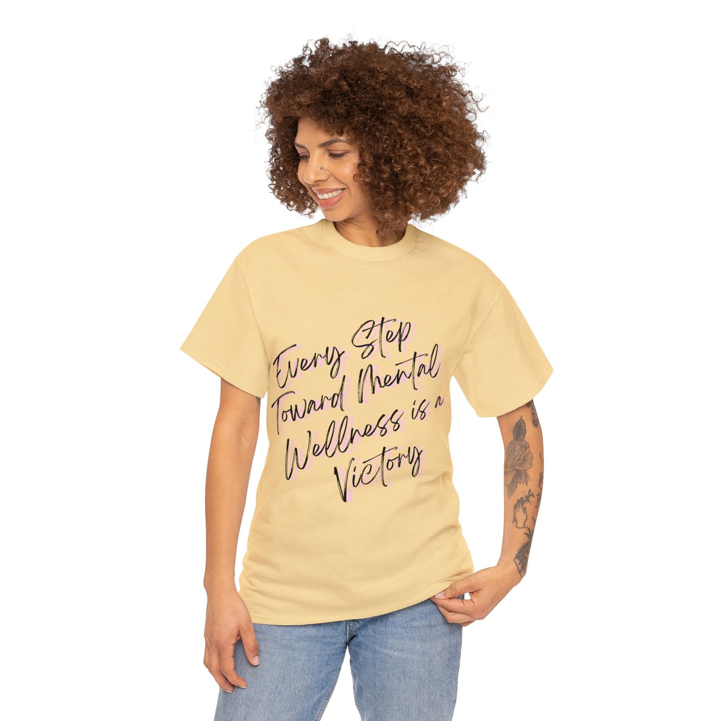 Unisex Heavy Cotton Tee - Every Step Toward Mental Wellness is a Victory