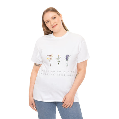 Unisex Heavy Cotton Tee - Nourish Your Mind, Nurture Your Soul