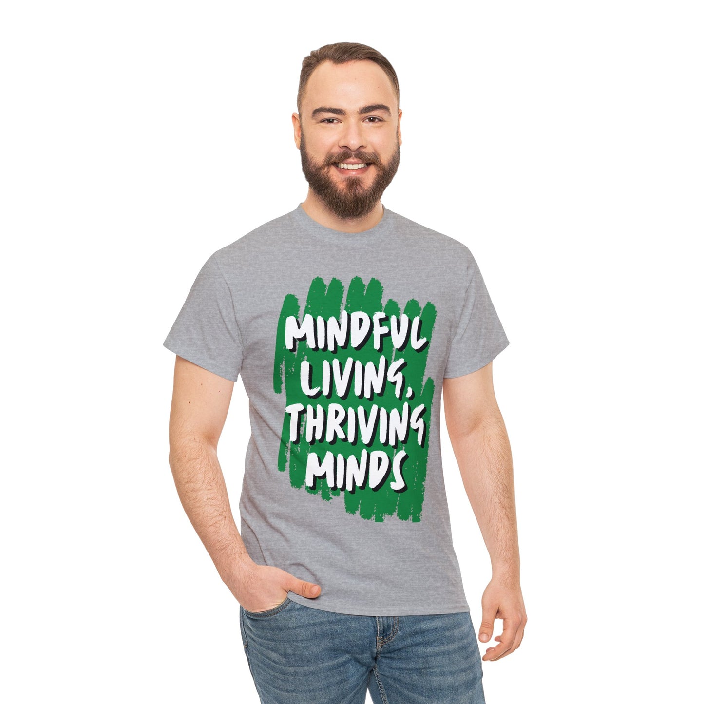 Unisex Heavy Cotton Tee - Mindful Living, Thriving Minds