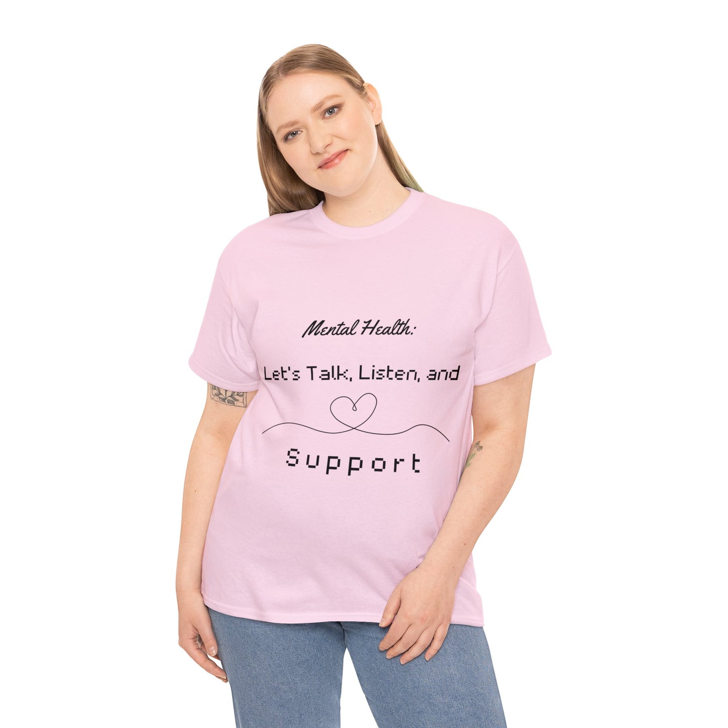 Unisex Heavy Cotton Tee - Mental Health: Let's Talk, Listen, and Support