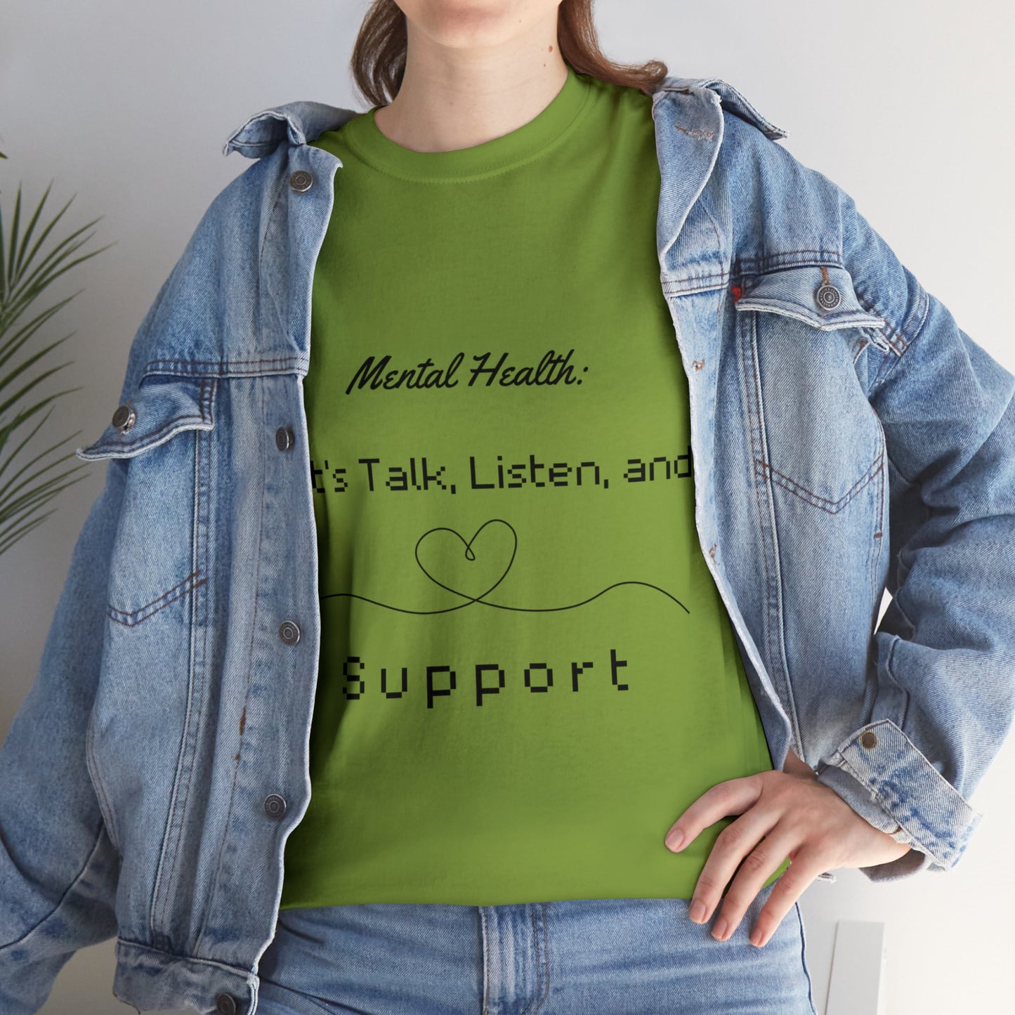 Unisex Heavy Cotton Tee - Mental Health: Let's Talk, Listen, and Support