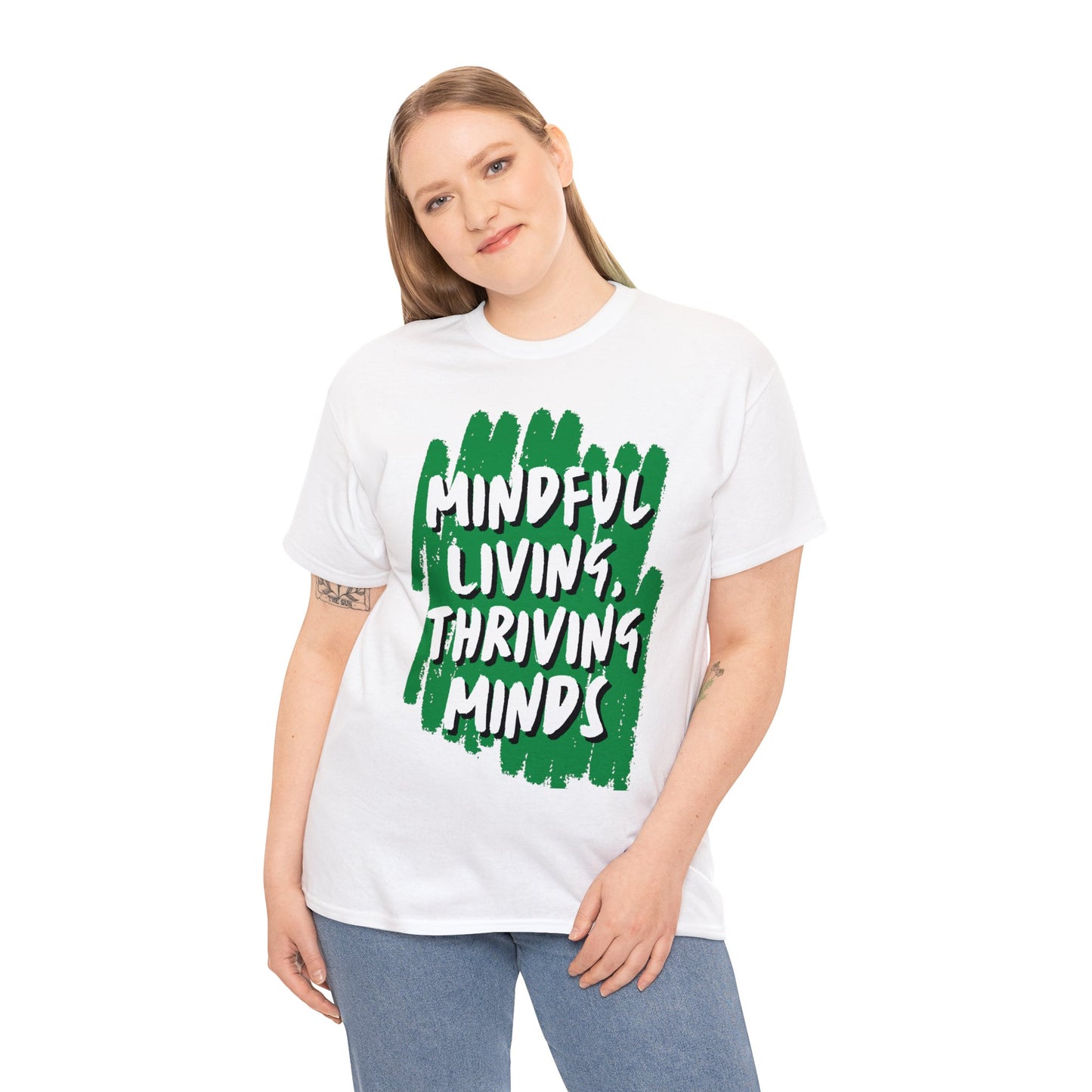 Unisex Heavy Cotton Tee - Mindful Living, Thriving Minds