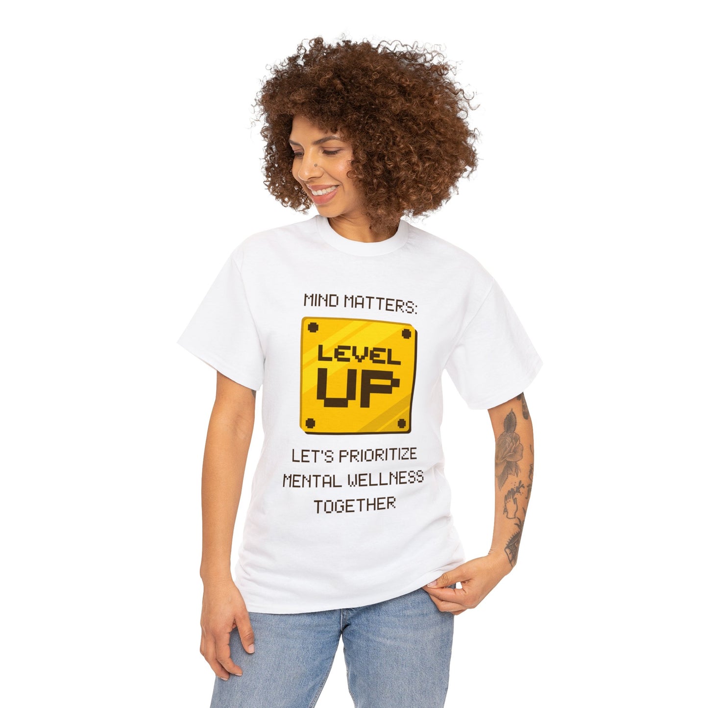 Unisex Heavy Cotton Tee - Mind Matters: Let's Prioritize Mental Wellness Together