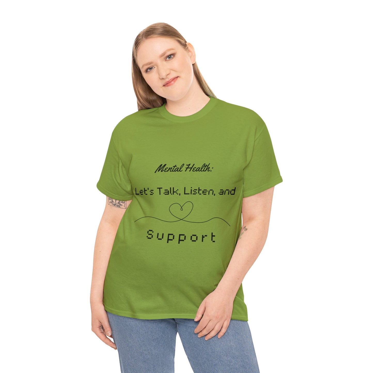 Unisex Heavy Cotton Tee - Mental Health: Let's Talk, Listen, and Support