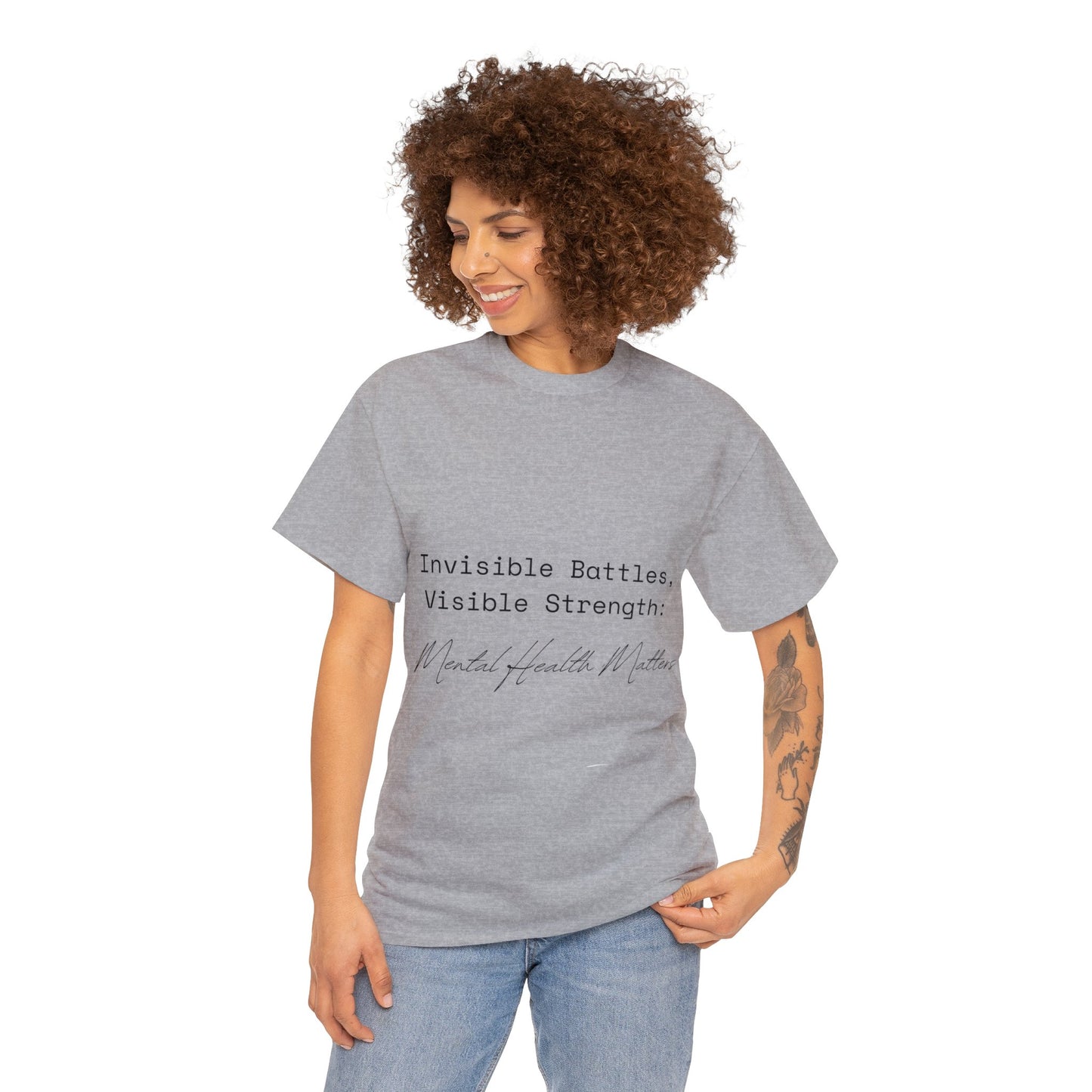 Unisex Heavy Cotton Tee - Invisible Battles, Visible Strength: Mental Health Matters