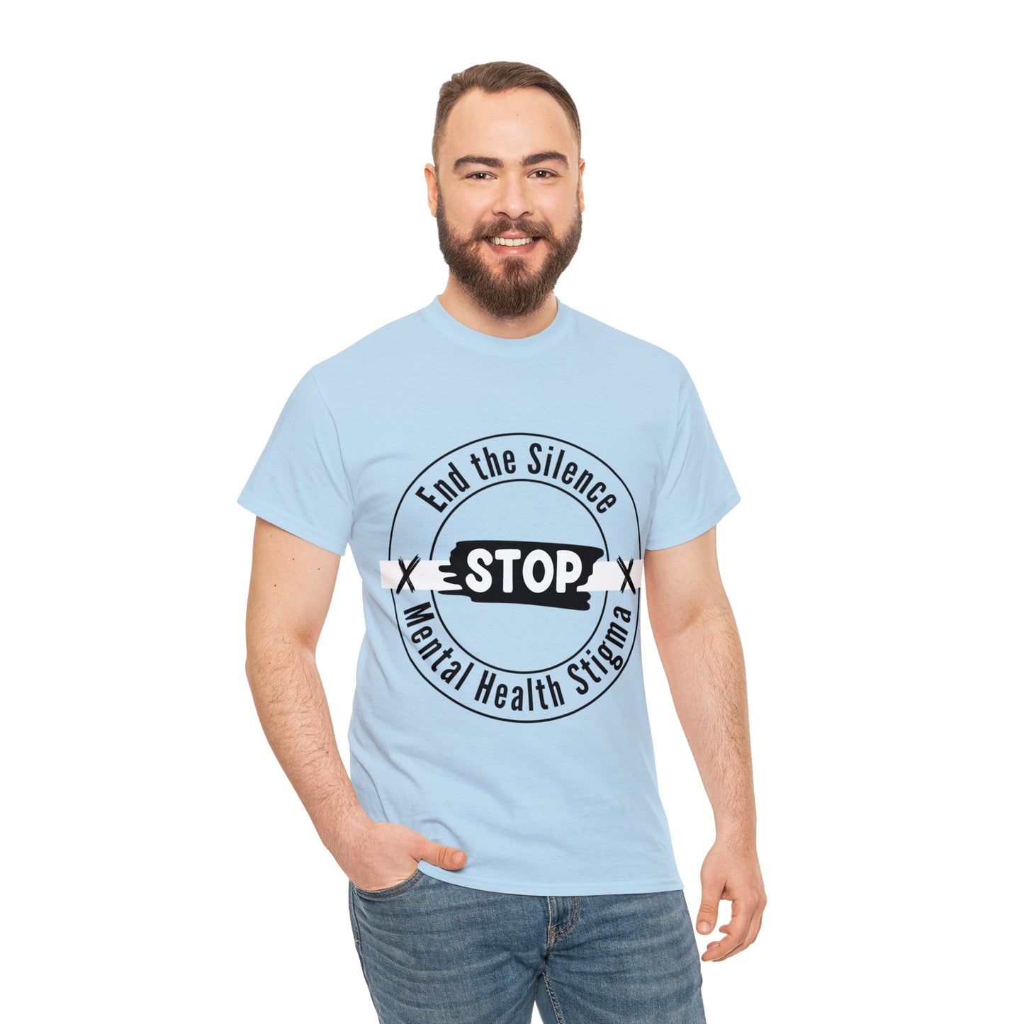 Unisex Heavy Cotton Tee - End the Silence, STOP Mental Health Stigma